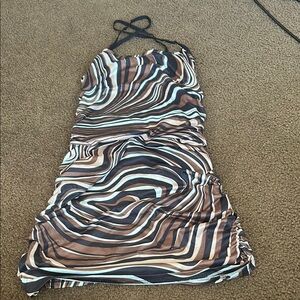 Stylish Brown and White Halter Dress